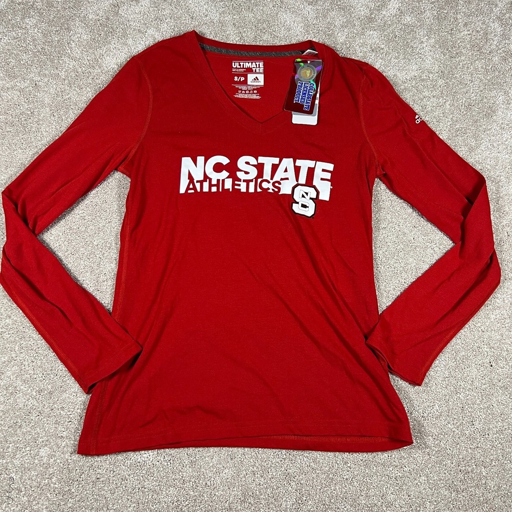 Adidas Womens Small Red NC State Wolfpack NCAA Long Sleeve Athletic T-Shirt NWT‎